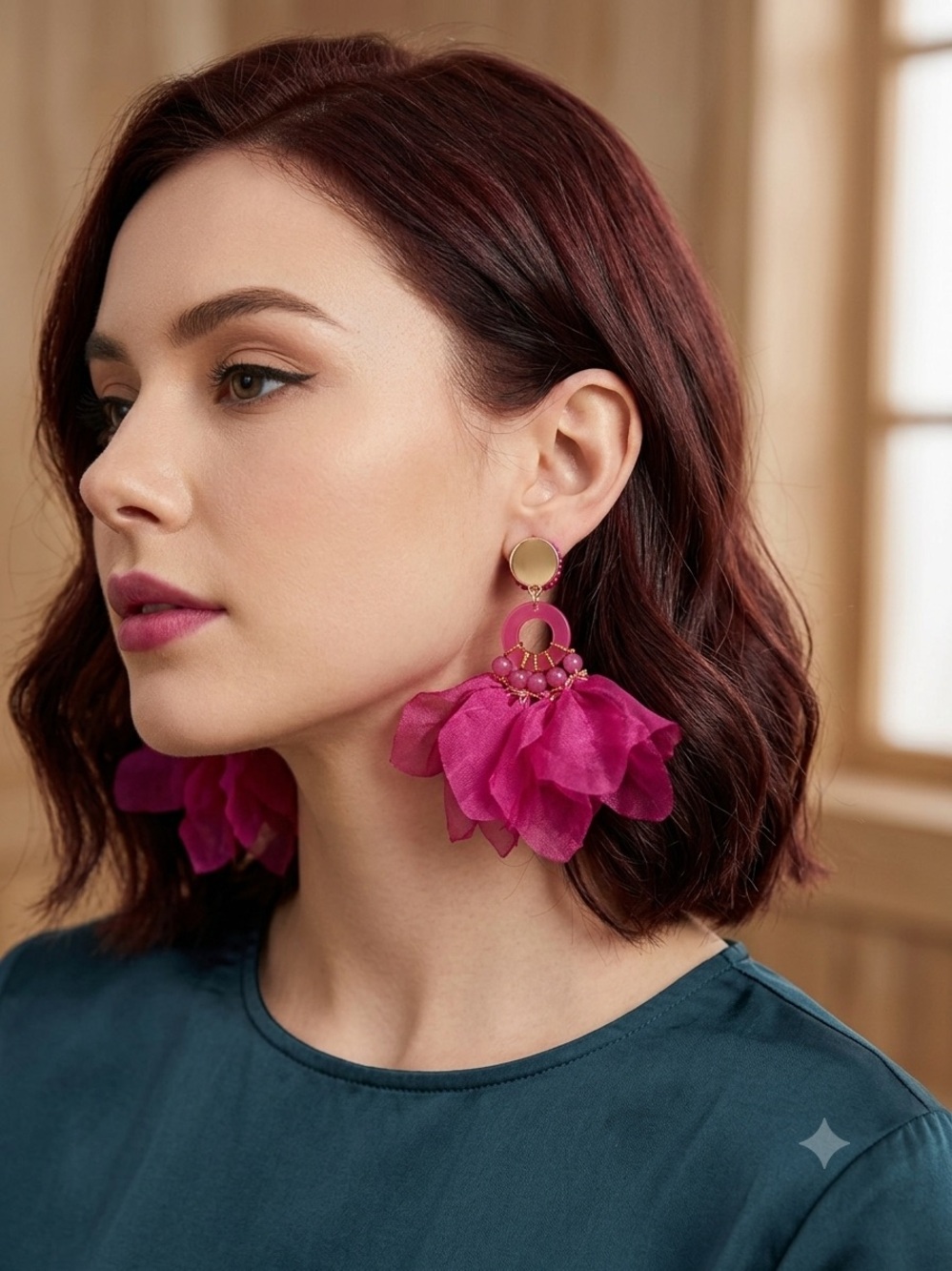 Pink Floral Drop Earrings
